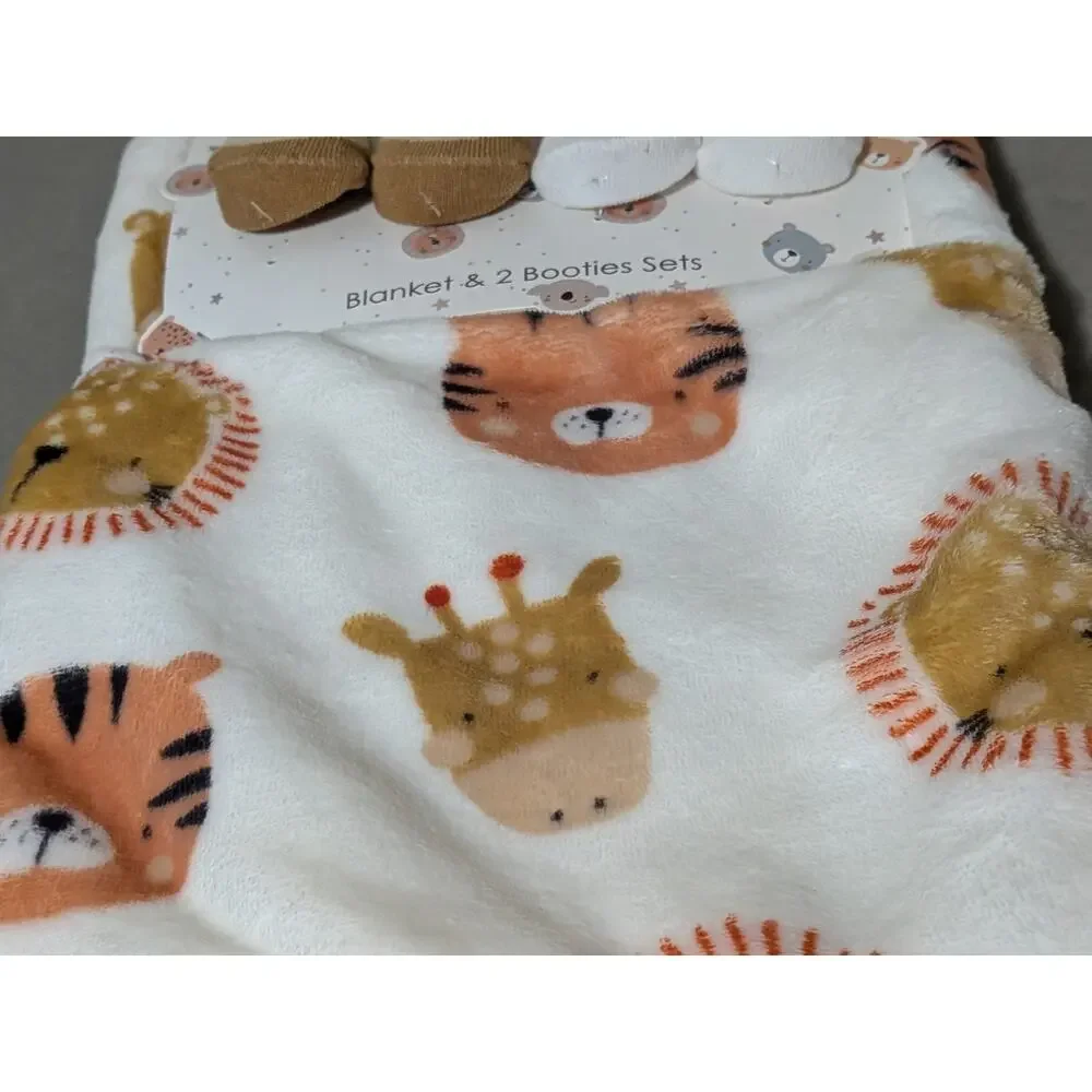 Danbar Baby Blanket Bootie Set NWT Safari Giraffe Leopard Lion Jungle Gift 3pc